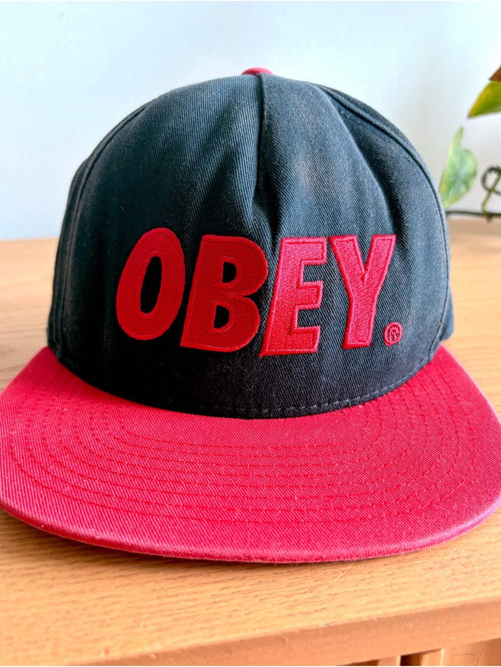 Obey Black and Red Logo Snapback Hat